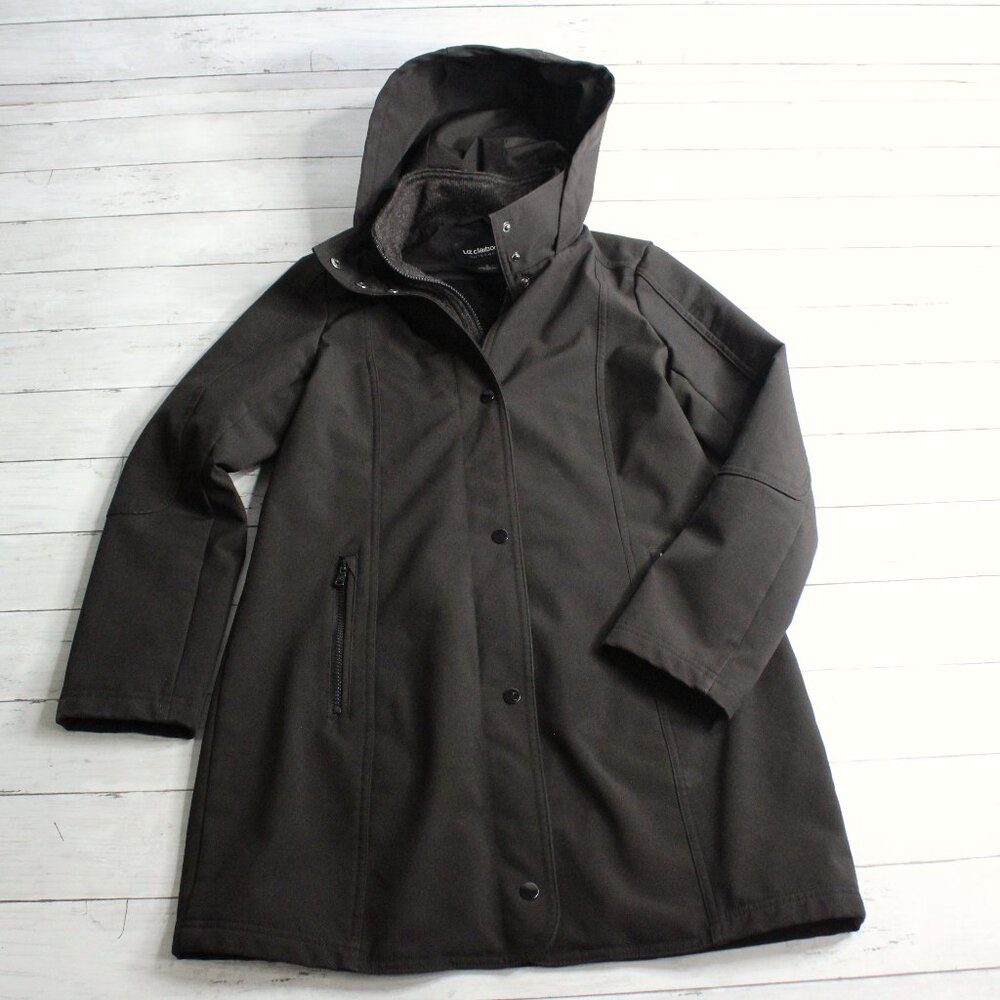 Liz Claiborne Women's Black Winter Coat Size S Hooded Mid Length